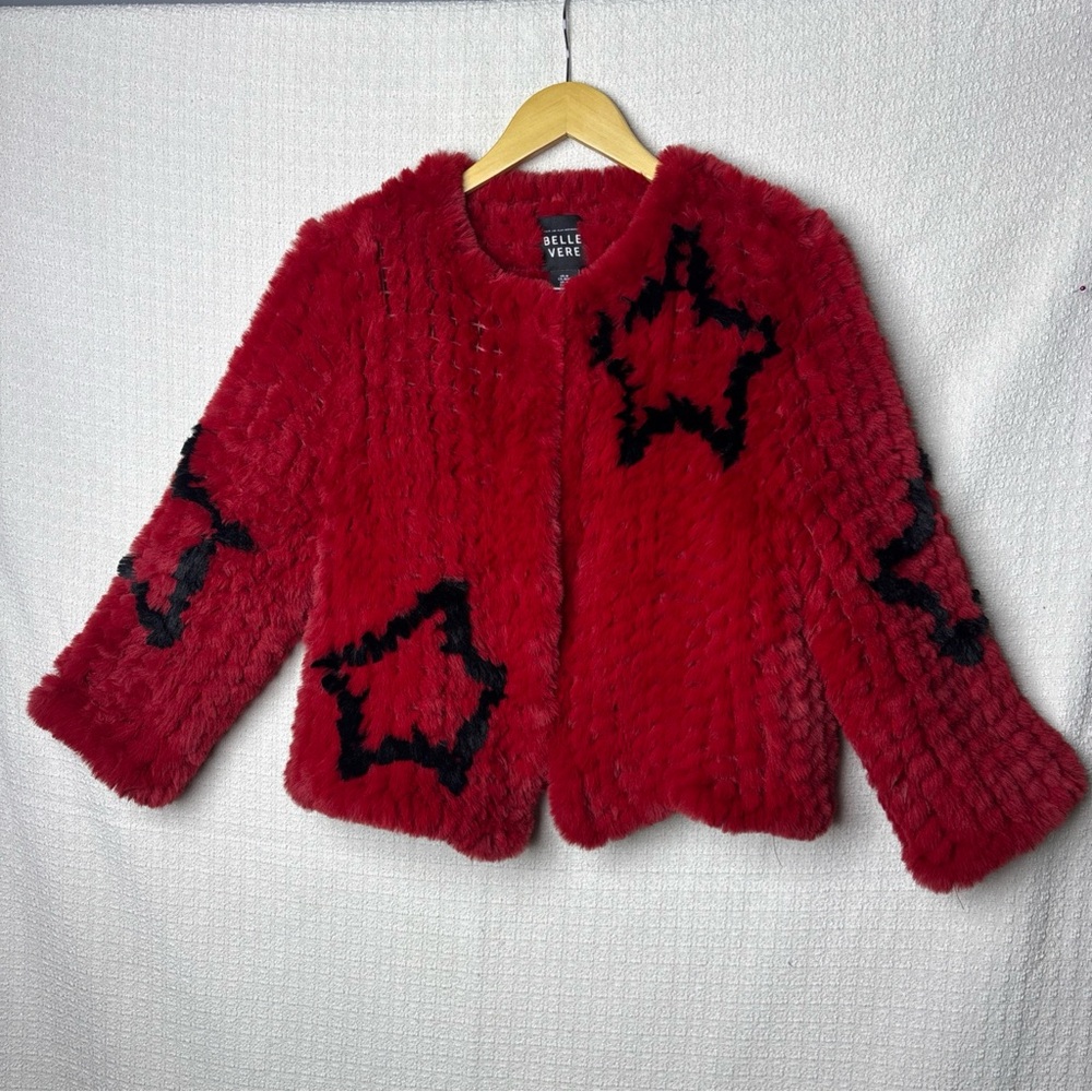 Vibrant Red Knit Blazer with Black Star Details